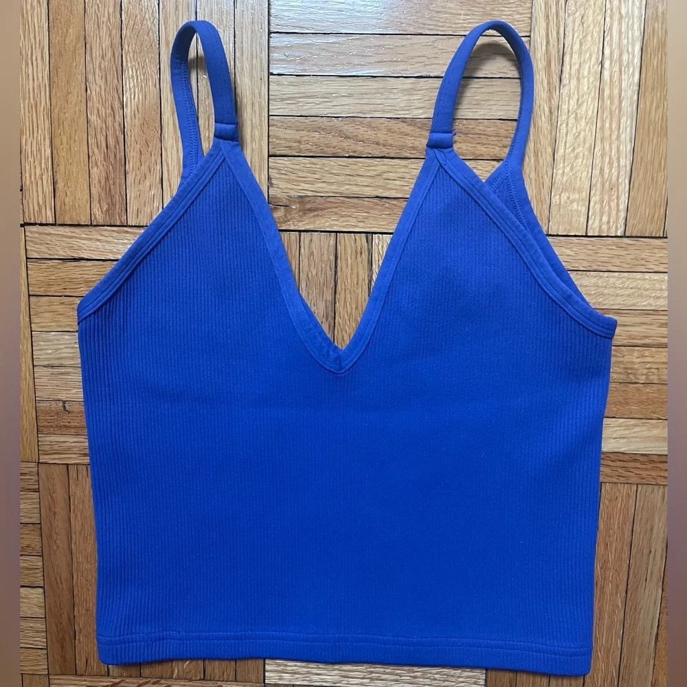 Free People Movement Happiness Runs V Neck Tank Top in Denim Blue Size XL NWOT